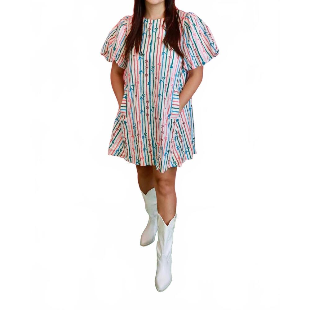 NEW ENTRO multi color bow print dress in multi - Picture 7 of 9